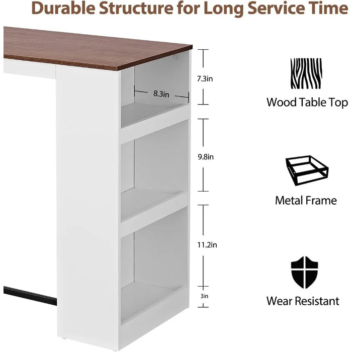 3 Piece Dining Table Set Kitchen Bar Table with Two Stool Storage Racks, Wooden Counter Height Tabletop