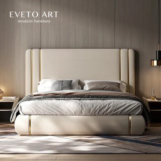 Light luxury leather bed simple bedroom Italian style master bedroom deluxe high-grade wedding bed