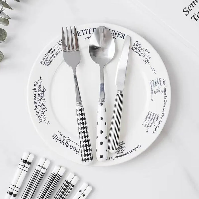 5PCS Nordic High-Grade Ceramic Handle Stainless Steel Knife Fork Spoon Set Portable Western Dessert Afternoon Tea Tableware