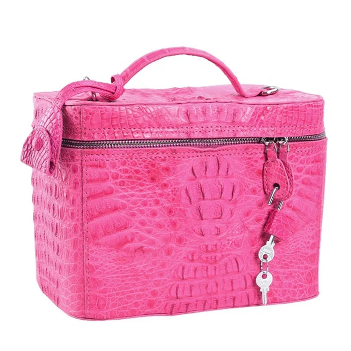 Fashion crocodile cosmetic bags vintage women exotic handbags hot pink make up case brand style lady Vintage box bags brand