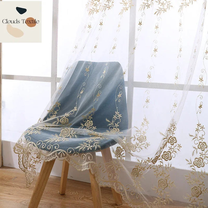 Luxury Modern Rose Curtains for Living Room Floral Design Tulle Window Sheer Curtain for Bedroom Kitchen Window Screening Yarn