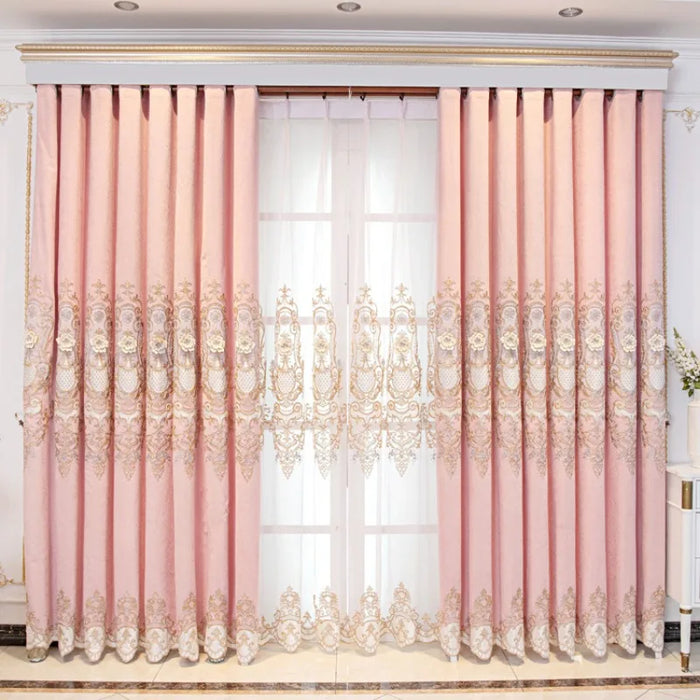 Luxury European Pink Curtains for Living Dining Room Bedroom High-grade Atmosphere Blackout Cloth Simple European Floor Windows