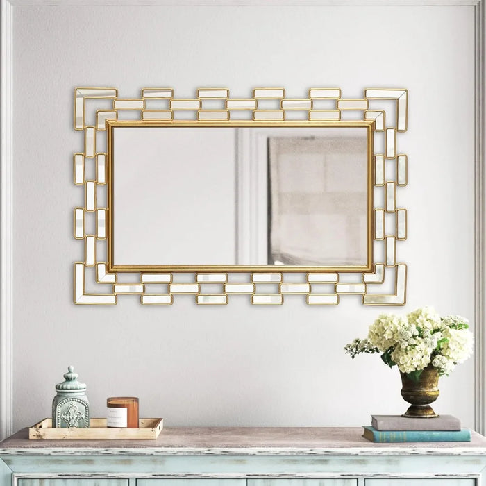 36 x 24 Inch Rectangular Decorative Mirror, Large Hanging Rectangular Gold Wall Mirror for Living Room, Bedroom Entryway