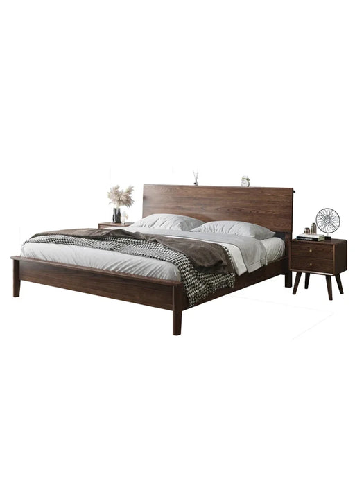 Ash simple solid wood bed Simple modern pure wood double bed, 1.8m master bedroom, Nordic retro log bed