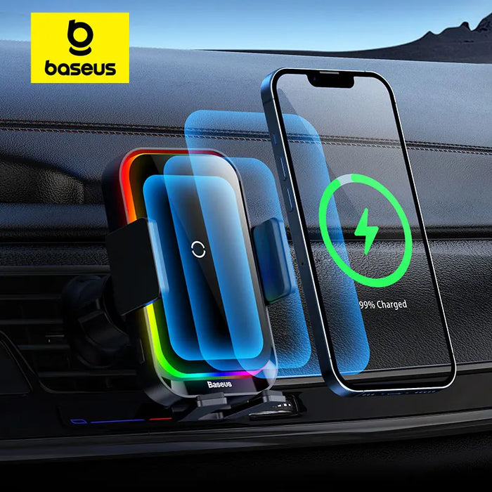 Baseus Car Phone Holder Infrared RGB15W QI Wireless Phone Charger for iPhone Xiaomi Samsung Car Mount Fast Charging Easy Control