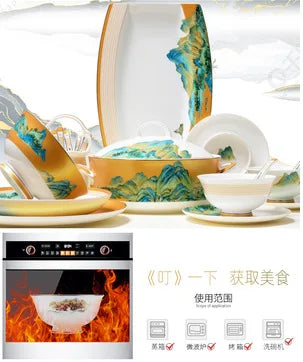 Ceramic tableware, bowl and plate set, creative bone china tableware, bowl, chopsticks, plate, hotel event gifts in stock