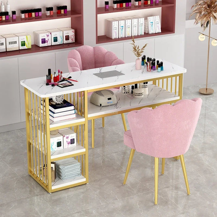 Light Luxury Golden Nail Tables Nordic Professional Manicure Table with Vacuum Salon Furniture Storage Nail Table Desk