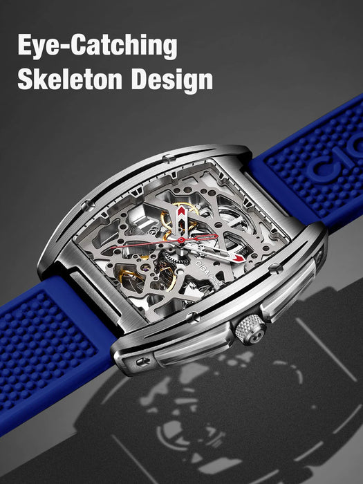 CIGA Design Skeleton Automatic Watch for Men Z Series Mechanical Wristwatches 316L Stainless Steel Silicone Leather Two Straps