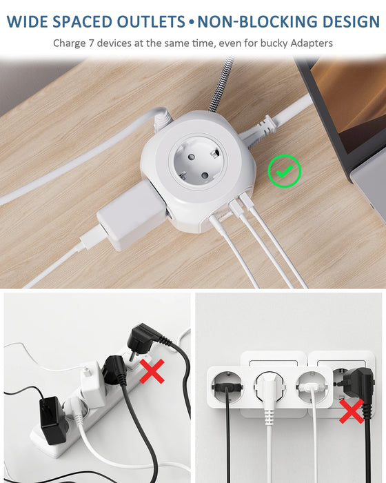LENCENT Power Strip Cube with 4 AC Outlets +2 QC3.0 USB Ports +1 PD20W Type C 2M Braided Cable Multi Socket with Switch for Home