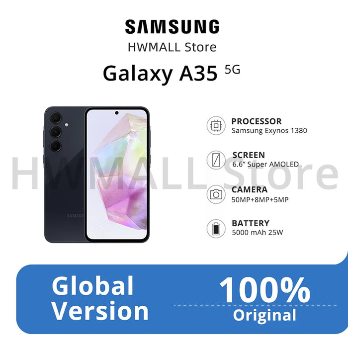 Samsung Galaxy A35 5G NFC Smartphone Octa Core 6.6'' 120Hz AMOLED Display 50MP OIS Triple Camera 5000mAh Battery Mobile Phone