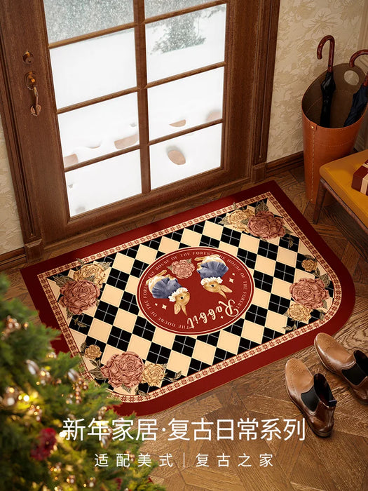 High Appearance Cute Rabbit Entrance Door Leather Floor Mat Household Red Door Mat Waterproof Foot Mat Living Room Decoration