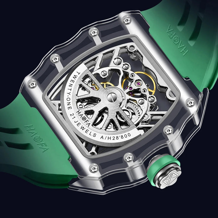 Haofa Transparent Crystal Automatic Mechanical Watches for Men Luxury Double-Sided Hollowing Waterproof Luminous Mens Watch 2202