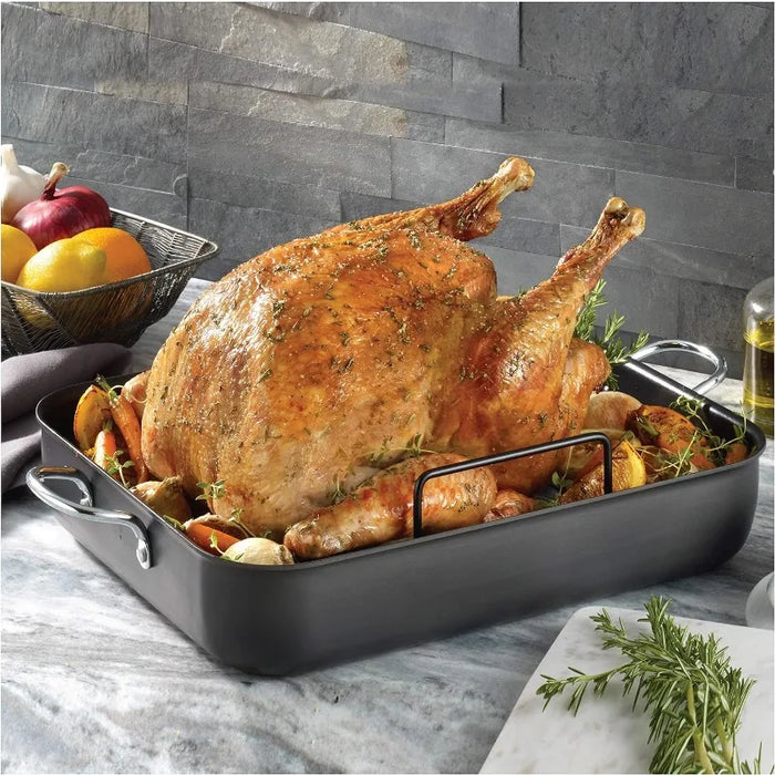T-fal Ultimate Hard Anodized Nonstick Roasting Pan 16 Inchx13 Inch Roaster Pan,Cookware Black, Pots and Pans,