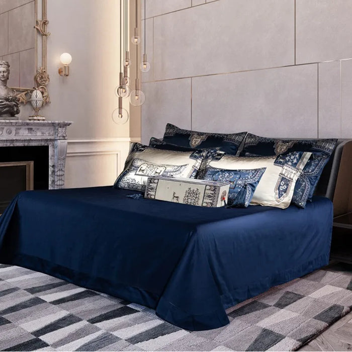 Chic Decorator Upholstery Quality Tassels Bedding Blue Silver Patchwork Luxury Embroidery Duvet Cover Bedspread Sheet Pillowcase