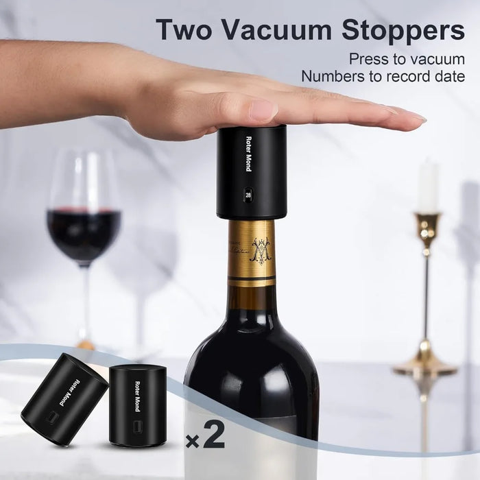 Electric bottle opener set, automatic bottle opener set with electric wine decanter inflator, 2 vacuum stoppers