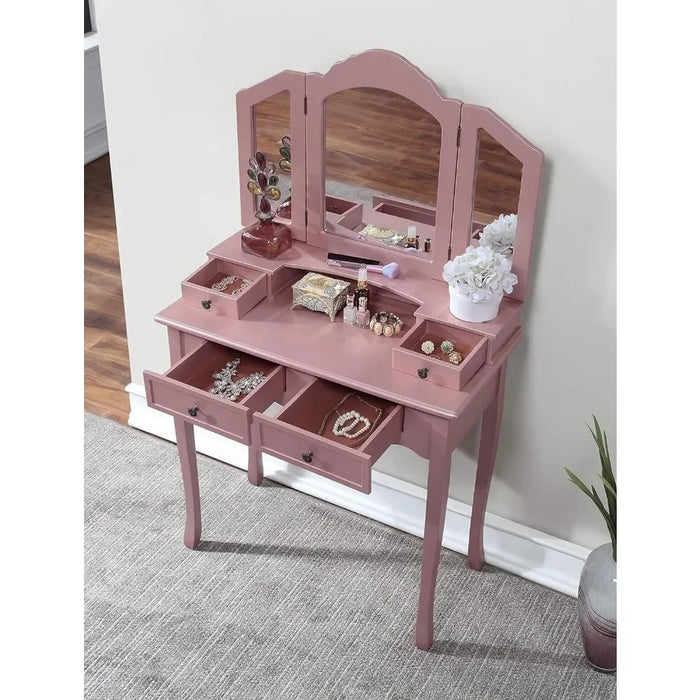 Wooden Dressing Table, Dressing Table and Stool Set, White, Mirror Vanity Table with Mirror  Makeup Vanity  Dresser