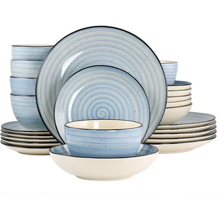 Gia 24 Piece Round Stoneware Dinnerware Set in Light Blue
