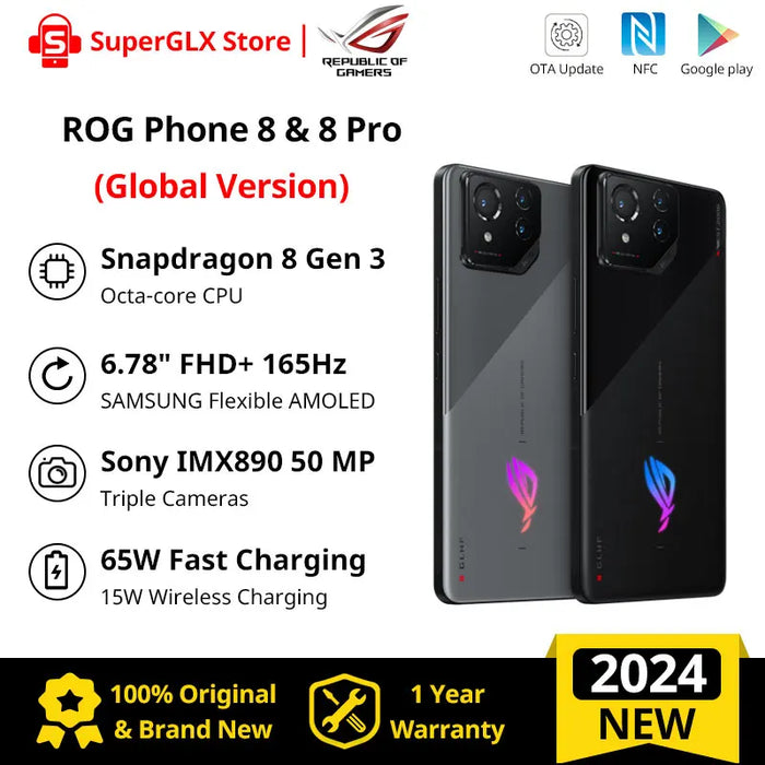 Global Version ROG Phone 8 & 8 Pro Snapdragon 8 Gen 3 5G Gaming Phone 6.78''165Hz AMOLED Display 50MP Triple Cameras 65W Charger