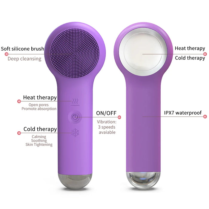 Silicone Facial Cleaning Brush For Pore Cleaner With Heating Function Ipx 7 Waterproof Electric Facial Cleansing Brush