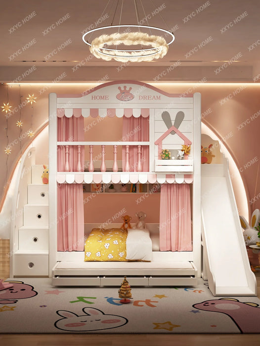 Children's Upper and Lower Bed Bunk Bed Girls Boys Princess Bed Castle Tree House Height-Adjustable Bed