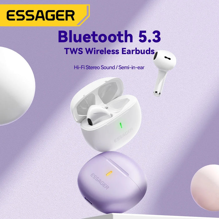 Essager Wireless Bluetooth 5.3 Headphones TWS Earphones Mini Heaset With Charging Case Mic semi in ear Earbuds For All Phone