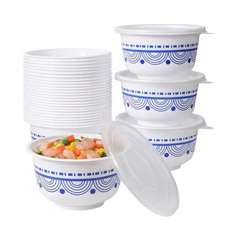 Disposable Blue and White Bowl Lunch Boxes Round Food Grade Kitchen Attachment Takeout Packed Bento Fast Food Soup Rice Bowl New