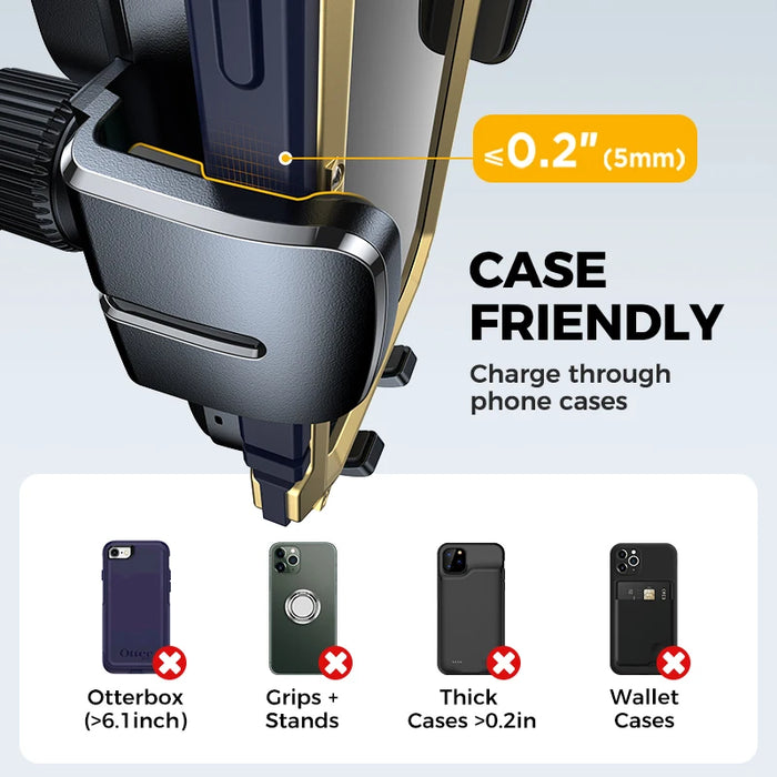 Joyroom Dual Coil Wireless Car Charger Phone Mount 15W Fast Charging Holder with Auto Smart Sensor Clamping for iPhone Samsung