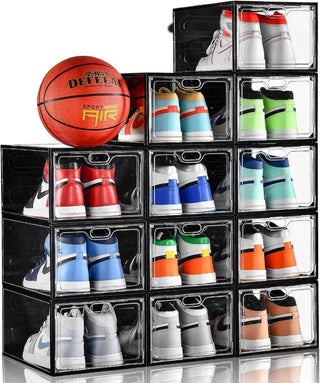 12 Pack Shoe Storage Box,Shoe Organizer and Shoe Containers For Sneaker Storage, Fit up to US Size 12 for (13.4”x 9.8”x 7.1”)