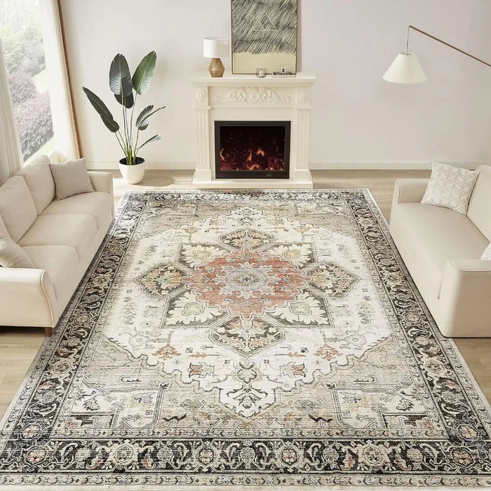 8*10, Area Rug Living Room Rugs - 9x12 Boho Soft Machine Washable Rug Oriental Vintage Floral Distressed Rug Floor Mats Carpet