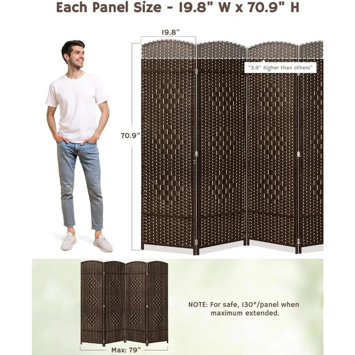 Room Divider 4 Panel Room Divider Wall, 6ft Tall Divider for Room Separation, Folding Privacy Screen Panel, Chestnut Brown