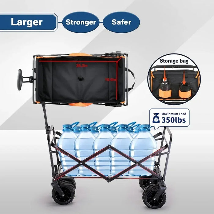 EchoSmile Heavy Duty 350 Lbs Capacity Collapsible Wagon Outdoor Folding Camping Grocery Portable Utility Cart Adjustable