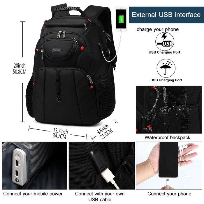 Travel Laptop Backpack, 17 Inch Business Durable Backpack With USB, Waterproof University Backpack For Men And Women