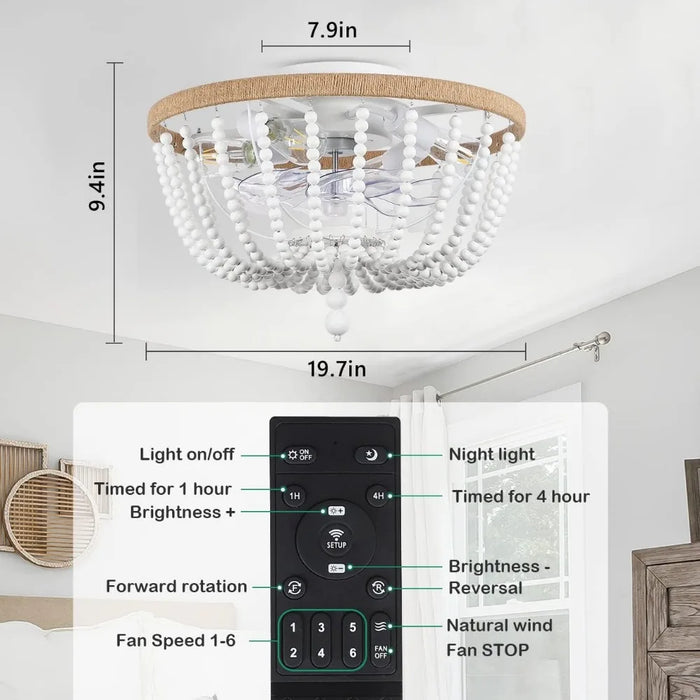 Adjustable cage ceiling fan with lights and remote control, Bohemian leaf less ceiling fan with 5 light bulbs