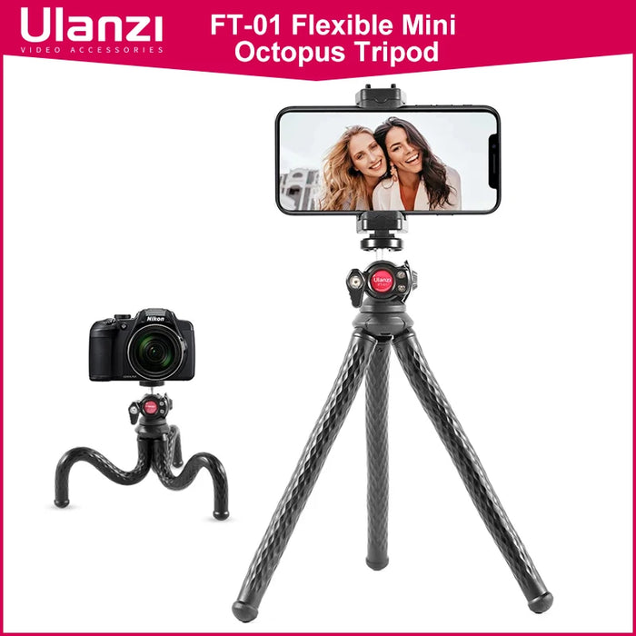 ULANZI FT-01 Flexible Mini Octopus Tripod for Phone DSLR Vlog Travel Photography With Cold Shoe Phone Holder Mount Mic Light