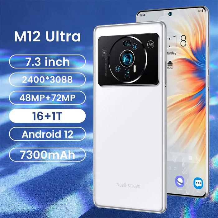 Original M12 Ultra 16GB+1TB high speed system Deca Core Android12 7.3Inch Gaming Cellphones Mobile Phones