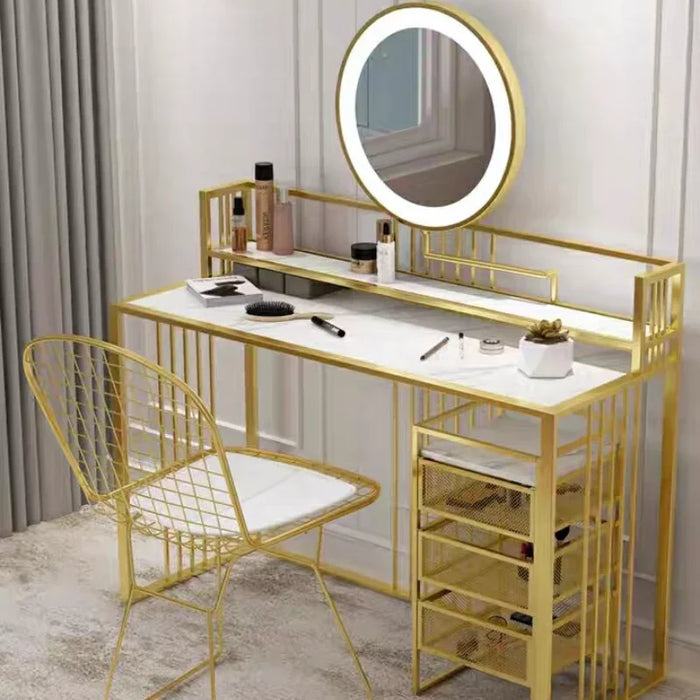 Nordic Bedroom Modern Minimalist Iron Marble Dressing Table, Hot-selling Makeup Table with Storage Rack