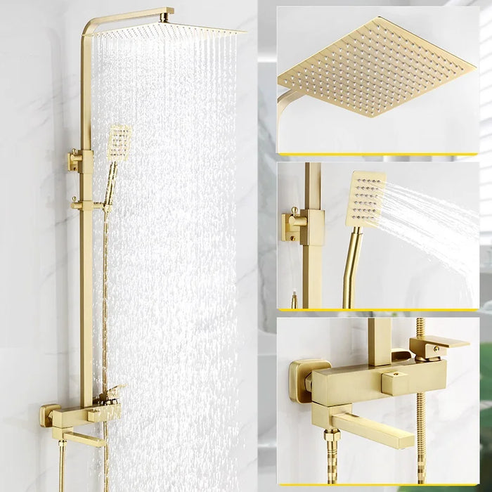 Luxury antique bath polished gold head shower set wall mounted bathroom brass shower sets mixer taps