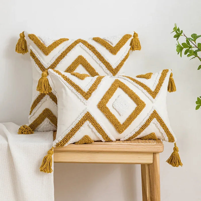 Geometric Embroidered Pillow Case CottonTufted Fringed Cushion Cover 45*45/30*50cm Decorative Home Pillow Cover for Sofa