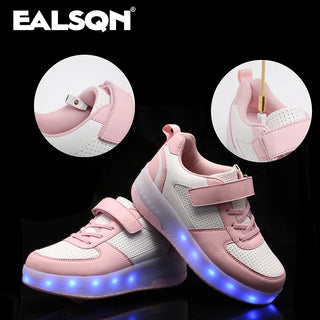 Children’s Two Wheels Luminous Glowing Sneakers Heels Pink Led Light Roller Skate Shoes Kids Led Shoes Boys Girls USB Charging
