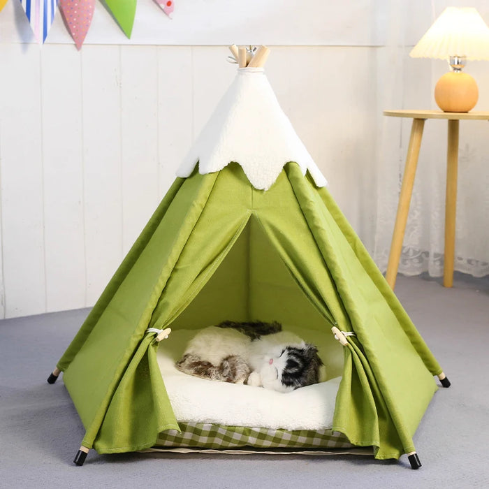 Pet Teepee Tents for Small Dogs or Cats, Puppy Sweet Bed Washable Dog or Cat Houses with Thick Plush Cushion indoor Pet Supplies