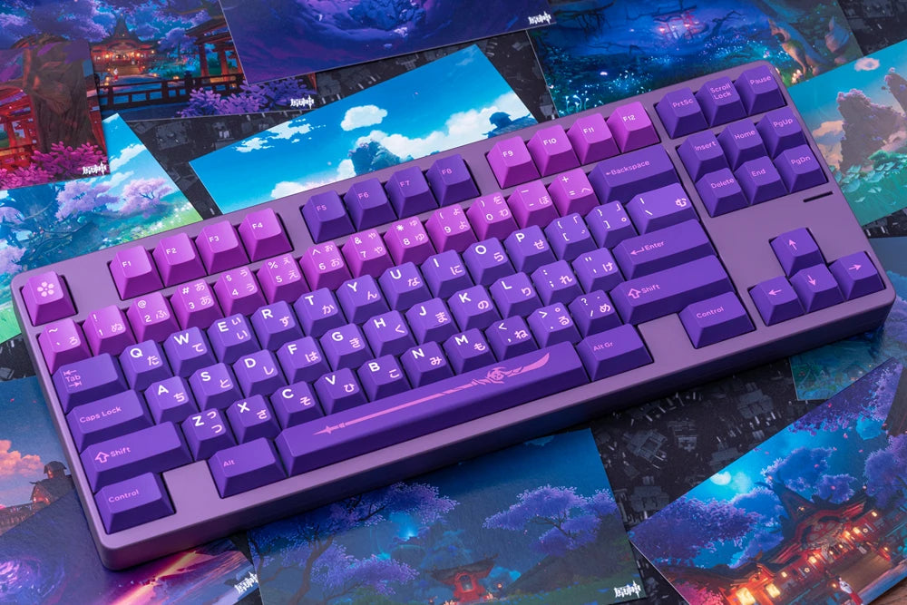 Domikey X iNKY GI Inazuma Cherry Profile keycap Purple Pink for keyboard  87 104 xd64 xd68 xd84 BM60 BM65 BM68 Genshin Impact