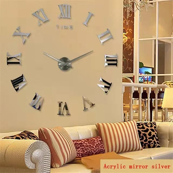 New 3D Roman Numeral Acrylic Mirror Wall Clock Sticker Fashion DIY Quartz Clocks Watch Home Decoration Living Room Stickers