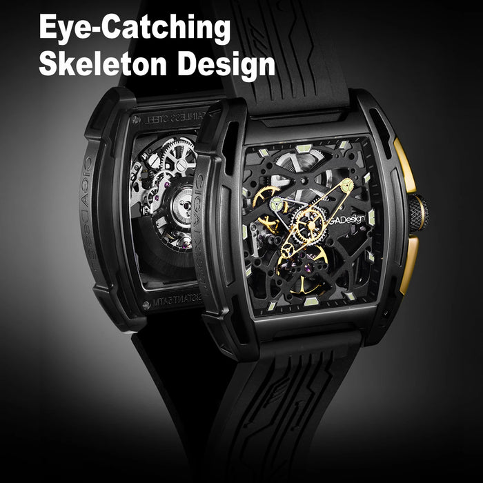 CIGA Design Automatic Skeleton Watch Men Z Series Exploration Black Luminous Mechanical Wristwatch Sapphhire Crystal Timepiece