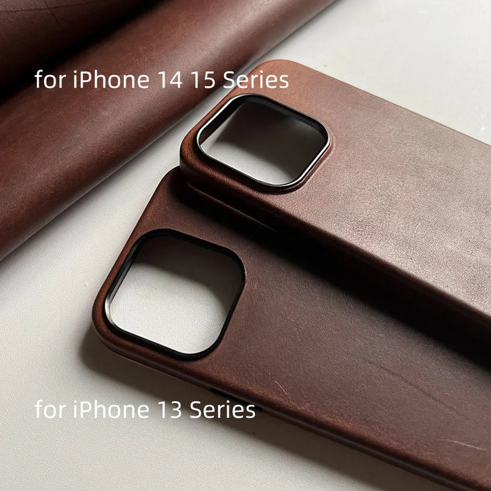 YMW USA SBF Genuine Leather Case for iPhone 13 14 15 Pro Max Oil-tanned Cowhide Retro Phone Cover