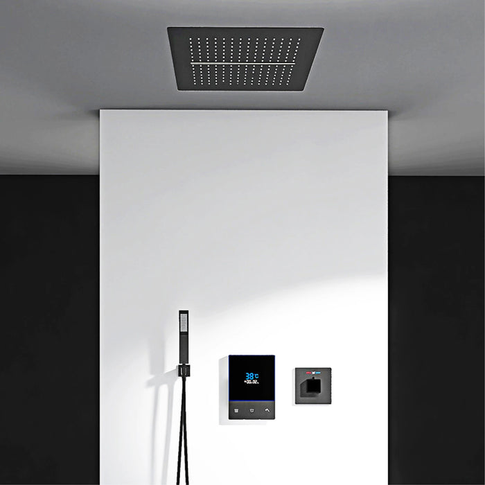 Luxury black brass shower system with digital display screen design Wall mounted dual control cold and hot 3 function shower Tap