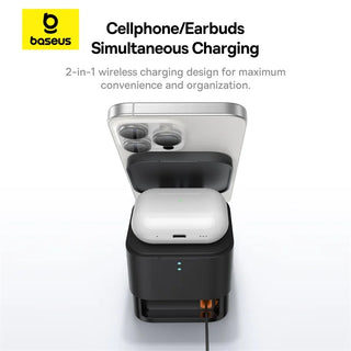 Baseus 2 in 1 25W Magnetic Wireless Charger Stand 15W Fast Charging Dock Station With Retractable Cable For iPhone15 14  Airpod