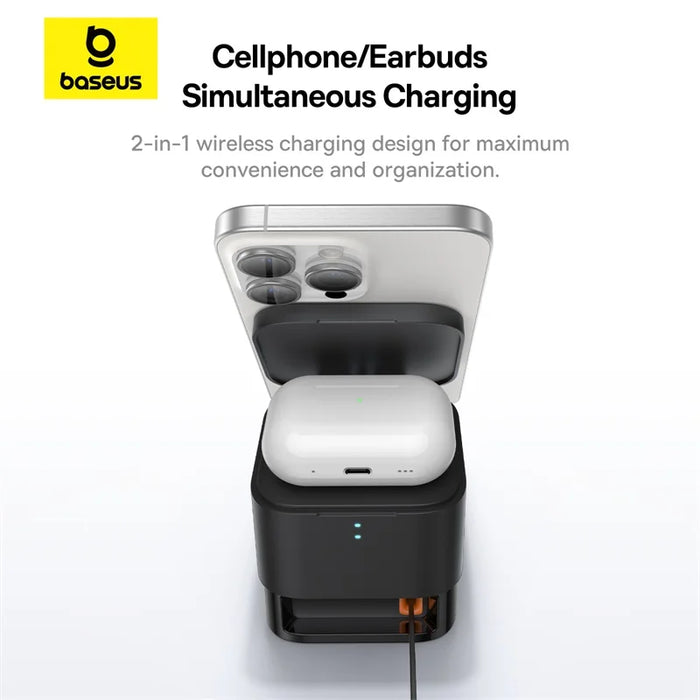 Baseus 2 in 1 25W Magnetic Wireless Charger Stand 15W Fast Charging Dock Station With Retractable Cable For iPhone15 14  Airpod