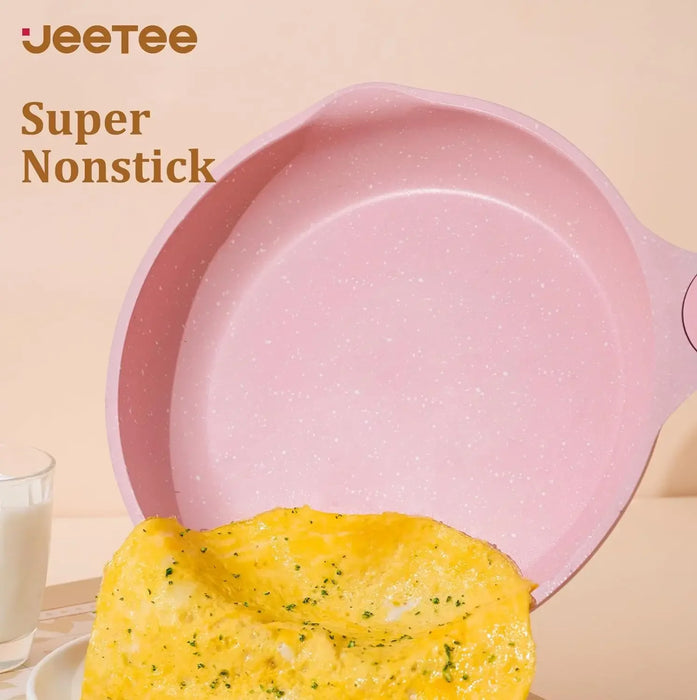 JEETEE Pink Pots and Pans Set Nonstick 23pcs, Healthy Kitchen Cookware Sets, Induction Cooking Set Pink Granite Stone