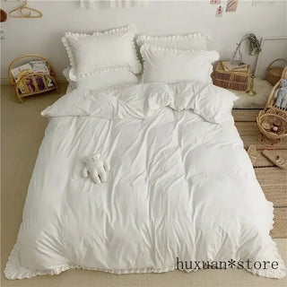 White Grey Ruffled Duvet Cover Bed Sheet Set Fleece Cotton Soft Warm Bedding Set Conforter Set Queen