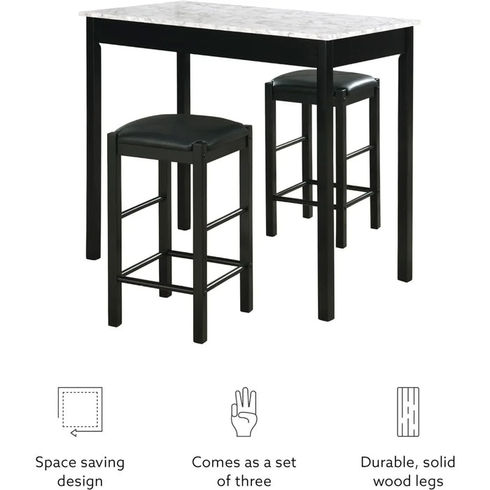 Artificial Marble Kitchen Table and Chair Set for 2 People with 1 Bar Table and 2 Stools, Suitable for Apartments, Restaurants